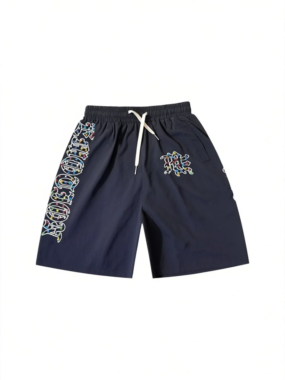 Men's Black Graphic Swim Shorts with Multicolor Logo